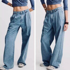 NWT Denimist Blair Double Pleated Pant - Stone Wash Blue Causal Wide Leg